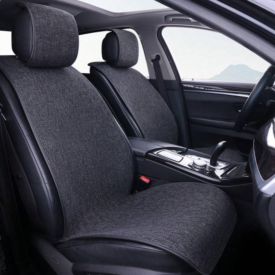 3 件装亚麻汽车座椅套坐垫套装，通用凉爽夏季汽车座椅垫 - 均碼 - 查看 1