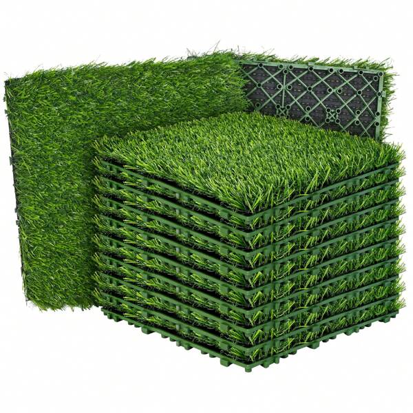 1 Stück/4 Stücke künstlicher Grasverlegeplatten, 12 x 12 Zoll ineinandergreifende Deckplatten Grasquadrate, Kunstrasen Matte für Haustiere, Hunde, Terrasse, Balkon, Wohnung Innen- und Außenbereich Bodenbelag Dekoration Grasteppich