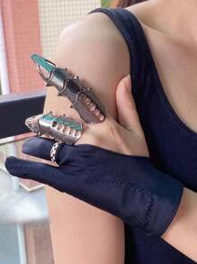 Conjunto de anéis de dedos mecânicos estilo punk gótico e luvas pretas com garras, 1/2/3/4/5 peças, vintage, retrô, ajustável, metal, juntas, anéis decorativos, Halloween