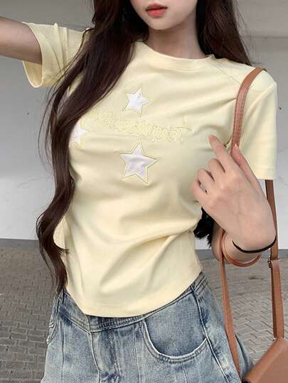 女士刺绣圆领修身上衣