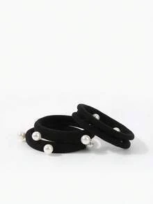 1 pieza/3 piezas/5 piezas/10 piezas/20 piezas Lazos para el cabello negros sin costuras con decoración de perlas falsas para mujeres, coleteros, accesorios para el cabello, scrunchies suaves, herramientas de peinado multifuncionales, sujetadores de moño y cola de caballo, bandas elásticas elegantes, adecuadas para la vida diaria, al aire libre, la ducha, regalo para mamá, amigos, parejas, compañeros de clase, diademas - Multicolor - Ver 5