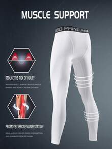Men's Compression Pants, Fitness Workout Joggers Leggings, Cropped Tights For Running, Gym, Hiking, Exercises - White - View 5