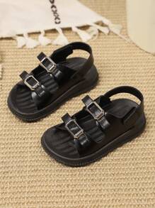 1 Paar Kinder PU Leder süße lässige offene Zehenspitzen weiche Sohle Strand Flat Sandalen, Neue Sommer Kollektion 2025
