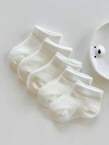 5 Pairs Toddler Solid Color Breathable Mesh Short Socks, Soft & Comfortable For Spring/Summer