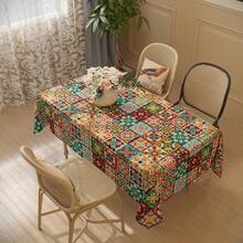 1pc Bohemian Floral Print Tablecloth - Lively Rectangular Polyester Fabric With Intricate Geometric Patterns, Ideal For Picnics, Parties, Home Decor, Home Decor Accessories | Vibrant Dining Table Decor | Machine Made Textile, Fabric Tablecloth - Multicolor - View 1
