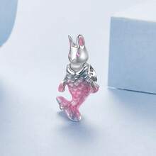 WOSTU 1pc 925 Sterling Silver Mermaid Rabbit Pendant Pink Fishtail Cute Rabbit Design Charm Bead Fit For Women Original Bracelet Fine Jewelry Gift - BSC1124 - View 1