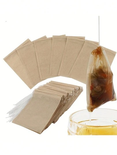 50/100 件纸质茶和咖啡过滤袋 - 采用天然木浆材料制成，带有易于密封的抽绳设计，适用于散装茶、花茶、香料咖啡、草本茶、回到学校