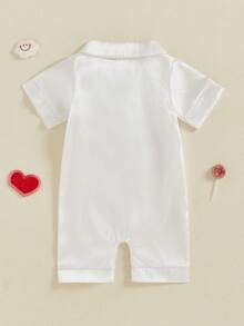 Infant Baby Girl Boy Silk Jumpsuit Pajamas Short Sleeve Button-Up Satin Pjs Footie Romper Pajama Nightgown - 白色 - 查看 7