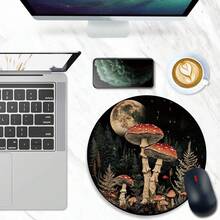 1pc Cute Mushroom & Floral Design Round Mouse Pad, With Non-Slip Rubber Base, Small Compact Size Portable Travel Mouse Pad For Office Work Desk, Laptop, Computer Accessories - Multicolor - View 6