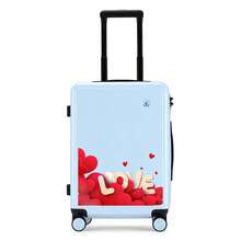 1pc 16/20/24 Inch Lightweight Trolley Suitcase With Phone Holder, Customized LOVE Pattern, Suitable For School, Vacation, Gift, Mother's Day - Baby Blue - View 13