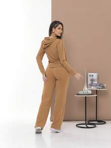 Casual Sweatshirt Set Of Blouse And Pants C3111 - 駝色 - 查看 2