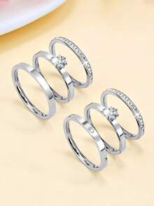 3pcs Set Modern Minimalist Fashion Versatile Sparkling Cubic Zirconia Round Ring Set, Stainless Steel Rings Suitable For Women To Match Daily Outfits And Party Accessories, Great Gift