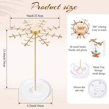 1 cái Giá đỡ vòng cổ xoay, Giá trưng bày vòng cổ vàng có 48 móc hình chữ W, Giá đựng đồ trang sức cho vòng cổ, hoa tai, nhẫn, quà tặng cho phụ nữ khi trở lại trường, lưu trữ trong ký túc xá - Vàng - Xem 3