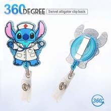 Disney Carrete de identificación retráctil lindo de la enfermera Stitch - Titular de gafete de identificación - Etiqueta de identificación de doctor/enfermera - Accesorios para trabajo en el hospital - Carrete de gafete con dibujos animados