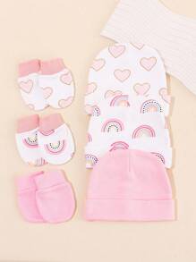 3pcs Set Baby 0-3M Infant Girls Soft Protective Hedging Hat+Gloves 4 Seasons Set, Suitable For Newborn Hospital And Daily Wear