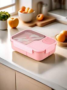 1pc Customizable Fantasy Pattern & Artistic Text Bento Box. Made Of PP Material With 3 Compartments And Matching Cutlery. Portable, Minimalist, Waterproof, Tight, Leak-Proof, Large Capacity, Suitable For Students, Office Workers, And Daily Use.,Multi-Functional,Durable,Ornamental,Reusable,Exquisite,Stylish,High-Quality,Colorful,Modern,Custom,Personalized,Unique