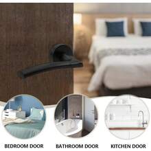 Bwintech 6 Sets Matt Black L090 Aluminium Lever Handle On Rose Internal Door Handle For Bedroom And Bathroom Without Escutcheon