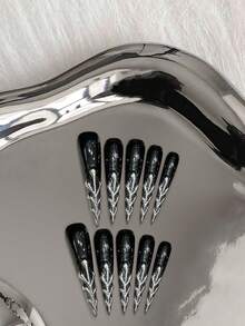 10 件装黑色长尖头假指甲防碎防污假指甲适合女朋友妻子女士和女孩