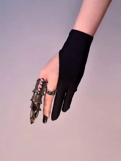 1/2/3/4/5 件朋克哥特风格机械指关节环和黑色爪手套套装，复古可调节金属钉关节装饰环万圣节