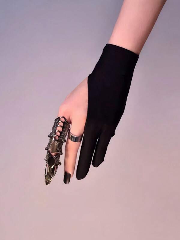 Conjunto de anéis de dedos mecânicos estilo punk gótico e luvas pretas com garras, 1/2/3/4/5 peças, vintage, retrô, ajustável, metal, juntas, anéis decorativos, Halloween
