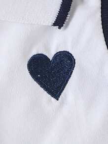 Conjunto de 2 piezas de top sin mangas con cuello polo con bordado de corazón y falda plisada para niñas, para el verano