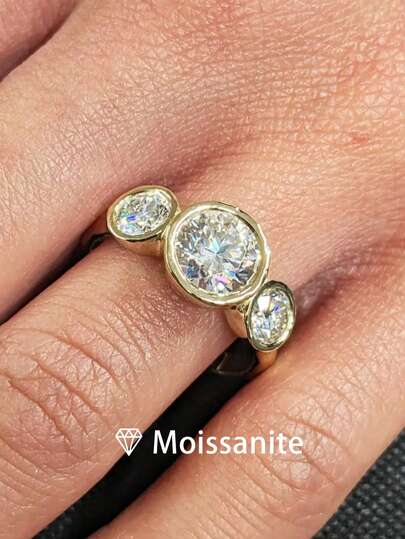 1pc Women's Simple 3-Stone Wedding Band Ring, 3.2g S925 Sterling Silver 4 Carat Moissanite Commitment Ring, Anniversary & Mother's Day Gift For Mom