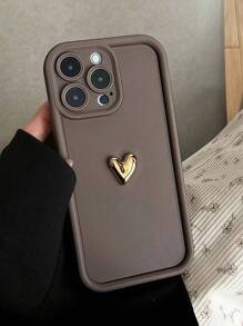 1pc Luxury Cute 3D Golden Heart Soft Phone Case, Compatible With IPhone 16 16Promax 16Pro 16plus XR 15 14 Pro Max 12 13 Pro 11, Anti-Fall Candy Color Shell Waterproof Shockproof Scratch Resistant