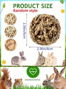 4/8 PCS Random Small Animals Play Balls, Chew Grass Balls & Rolling Chew Toys For Bunny, Improve Pets Dental Health For Rabbit, Chinchilla, Guinea Pigs, Hamsters, Gerbils, Rats, Mice