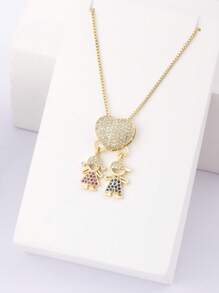 1 pezzo Collana con ciondolo in rame placcato oro 18 carati con zirconi colorati, gioiello di lusso come regalo per le donne, per San Valentino