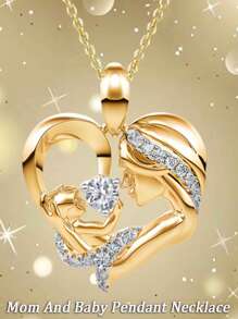 1 Stück Persönlichkeit Stil light luxury Design Kreativ Hochwertig Allround Strass-besetzter Mutterhalskette mit Herz-Anhänger und Baby, Schlüsselbein-Kette zum täglichen Tragen, Muttertags-/Valentinstags-Geschenk für Frauen