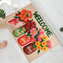 1 pieza Alfombra de baño de microfibra súper absorbente, antideslizante y de secado rápido con estampado floral, apta para cocina y baño