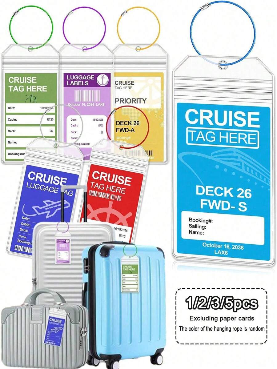 邮轮行李标签、后备箱登机牌卡套、运输卡、适合邮轮标签夹邮轮必需品、拉链密封设计、可重复使用、PVC 材料、旅行背包旅行包行李箱旅行装备返校必备品（不含卡，挂绳颜色随机）学校包学校配件学校用品