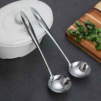 Stainless Steel Oil Separating Spoon -1-2 Pieces Of Fat Skimming Spoon, Oil Filter For Soup And Meat Juice, Hot Pot Oil Filtering Tool With Long Handle And Pouring Mouth, Suitable For Kitchen Use