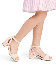 Girls Sandals Chunky Pump Ankle Strap High Heels Dress Open Toe Flower Wedding Party For Little Big Kid - Apricot - View 10