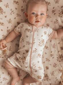 Summer Fresh Sweet Female Baby Clothes Floral Print Crew Neck Short Sleeve Comfortable Jumpsuit Everyday Casual Wear Girl Clothes One Piece