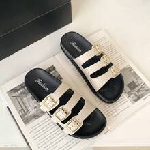 Retro Fashionable Versatile Buckle Strap Slippers For Women, Thick Sole Roman Style Outdoor Wear Sandals, 2025 New Arrival, Ins Popular