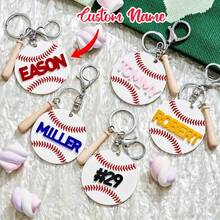 Customizable Acrylic 7.5cm Baseball & Softball Keychain - DIY Letter & Number Design, Lobster Clasp, Perfect For Back To School Gifts - White - View 2