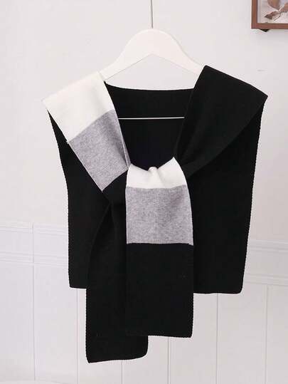 1件女士针织斗篷，拼接V领系带披肩，时尚户外围巾，可搭配连衣裙