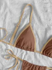 女士粉色泳衣，适合夏季泳池、海滩等各种场合，简约优雅又性感的三角比基尼泳装