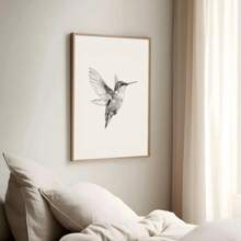 1pc Framed/Unframed Hummingbird Sketch Vintage Poster Canvas Print Neutral Minimalist Antique Bird Wall Art Cottagecore Retro Painting For For Dorm,Apartment,Living Room,Bedroom,Modern Home Decoration