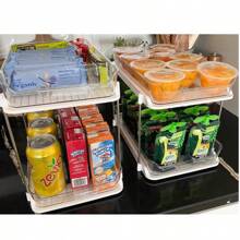 1pc Organizador de armazenamento de dois andares para cozinha, suporte para cosméticos transparente PET, caixa de armazenamento de gaveta de mesa multicamadas, adequado para penteadeira de banheiro, organizador de despensa de cozinha empilhável, organizador de armário de remédios com divisória deslizante