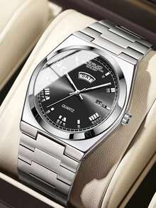 1pc Men's Steel Strap Calendar Luminous Advanced Design Fashion Versatile Business Quartz Wristwatch - Watch - View 8