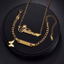 1Set Customized Name Necklace Bracelet Set, 18K Gold Plated Stainless Steel Jewelry For Girls, Graduation Gift, Class Of 2026 - Gold - View 18