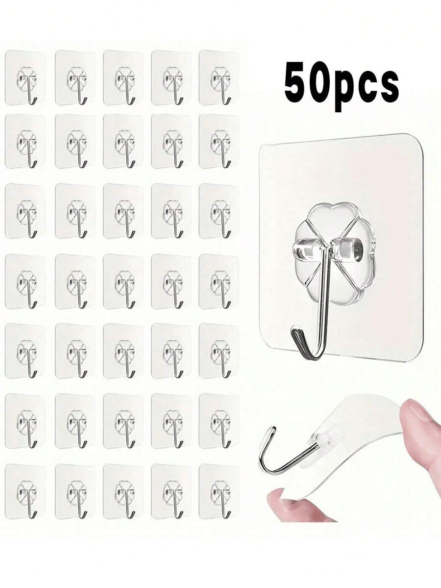 10/50pcs Nail-Free Wall Hooks, Ultra-Strong Adhesive, Versatile Storage Solution For Keys, Hats, Towels, Robes; Ideal For Entryways, Kitchens, Bathrooms, Bedrooms, And Offices; Compact, Sleek Design With Rust-Resistant Finish, Smooth Edge Protection, And No-Drill, Damage-Free Installation; Supports Daily Organization, Keeps Spaces Tidy, Maximizes Corner And Wall Space For Home, Dorm, Studio, And Workspace Needs - Multicolor - View 1