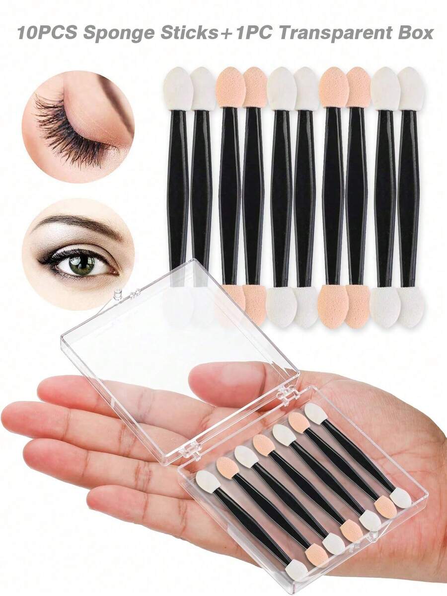 Eye Shadow Brush|Eye Shadow Brush With Clear Storage Box Set|Disposable Dual Sides Eye Shadow Sponge| Applicators With Container| Eyeshadow Brushes |Makeup Applicator |Makeup Tools|Nail Powder Brush - Multicolor - View 1