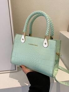 Fashionable Solid Color Texture Mini Handbag, Minimalist & Practical Multifunctional - Mint Green - View 2