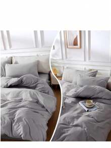 Soft Colours Duvet Cover And Pillowcase | All Colors - All Sizes | Turkish Cotton | 135x200 - 150x200 - 200x200 - 220x240 | Duvet Set - Grey - View 2