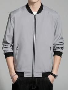 简约时尚百搭花卉衬里酷炫飞行员夹克 - 灰色 - 查看 4