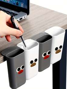 Attachable Deskside Pen Holders - Self-Adhesive Monitor Organizer For Office Supplies,Cartoon Pattern Clip-On Pencil Storage Containers, Adhesive Office Supplies Accessory, PP Plastic Desk Organizer Set, Gray & White, Sleek Design With Sturdy Mounting Brackets, Perfect For Pens, Pencils & Work Gadgets, Adhesive Pen Holder | Sleek Modern Design | Stable Attachment, Pen Holder For Desk - Multicolor - View 2