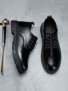 Men's Autumn Low-Top Casual Black Leather Shoes, Versatile Comfortable Soft Sole Lace-Up Oxford Shoes, British Style, All Season